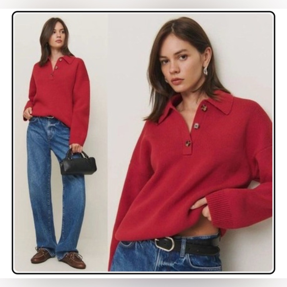 NWT Size XS (P2P 21.5")-Reformation Cotton Brooklyn Polo Sweater (US$ 218)